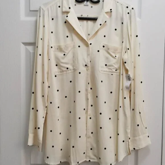 OLD NAVY  NEW Button up Polka Dot Shirt Crean Black SIZE (M) - Picture 3 of 7